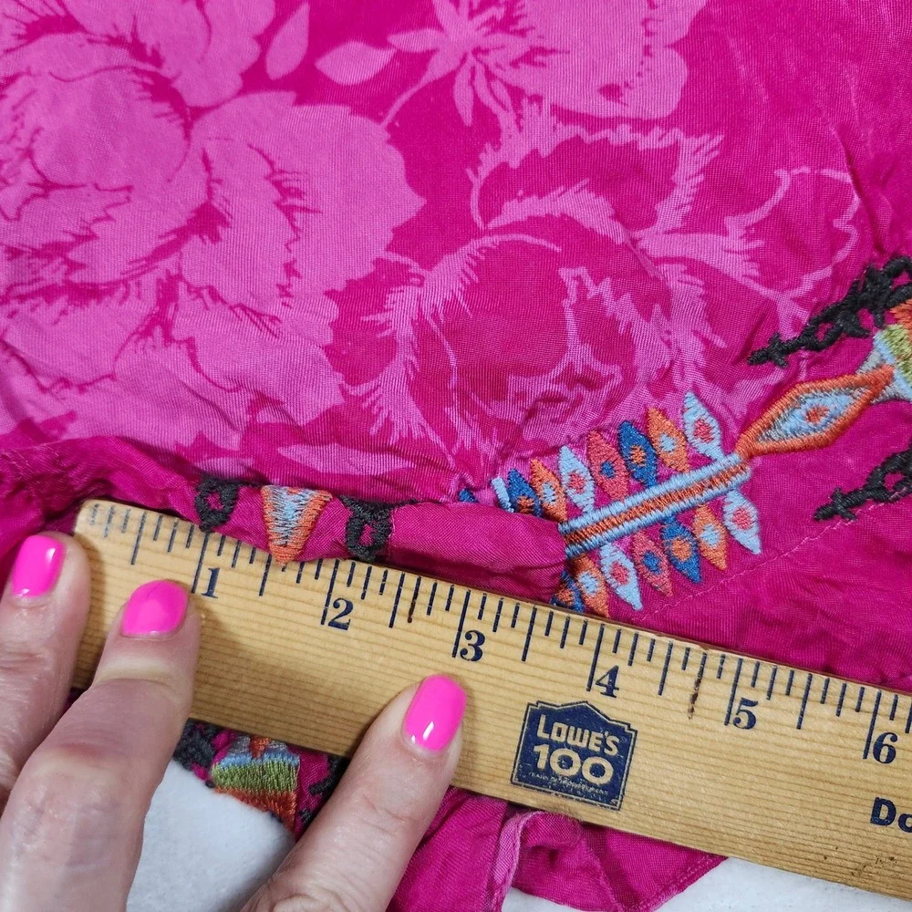 Biya Johnny Was Pink Embroidered Floral Jacquard Short Womens Small Boho Fuchsia